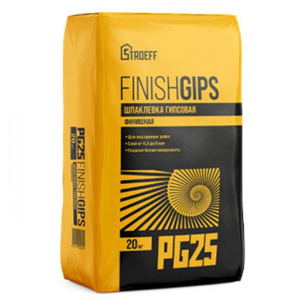 СТАРАТЕЛИ Шпаклевка гипсовая финишная СТРОЕФФ Finishgips PG25 20 кг